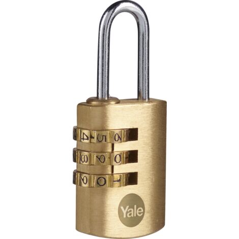 Yale - Y150B/22/120/1 Standardsicherheit 22 mm Messing Zahlenkombination Vorhängeschloss - offener Stahlbügel - 3 Ziffern Kombinationsschloss