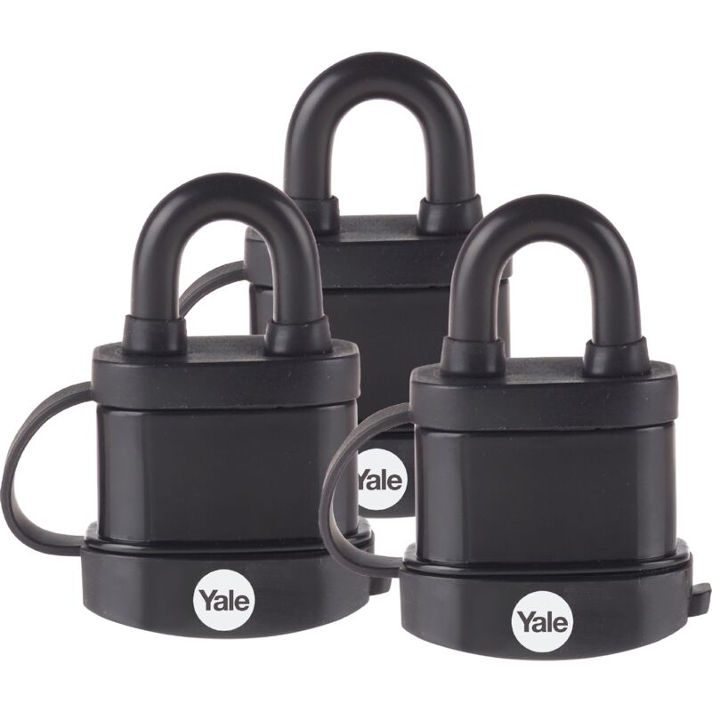 YALE Lucchetto di alta sicurezza resistente agli agenti atmosferici Y222B/35/122/3 corpo 35mm, arco in acciaio indurtio, 3 chiavi, confezione 3