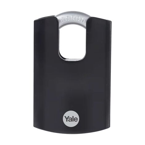 Yale - Y300CB/63/127/1 Maximale Sicherheit 62 mm Vorhängeschloss aus gehärtetem Stahl mit geschlossenem Bügel aus Bor - Schwarz - 3 Schlüssel
