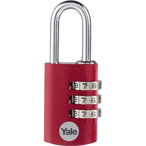 Yale - YE3CB/28/126/1/CO Standardsicherheit 28 mm Aluminium Kombination Vorhängeschloss - Rot - Offener Stahlbügel - 3-Ziffern-Kombinationsschloss