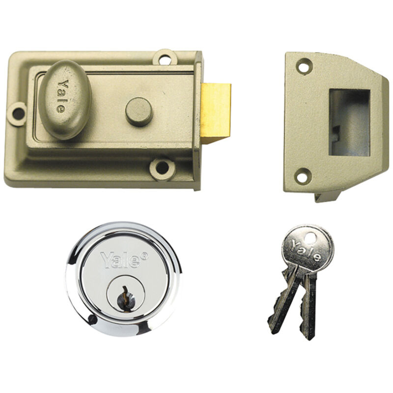 Locks P77 Traditional Nightlatch 60mm Backset Nickel Brass Finish sc Cylinder Box YAL77ENBSC - Yale