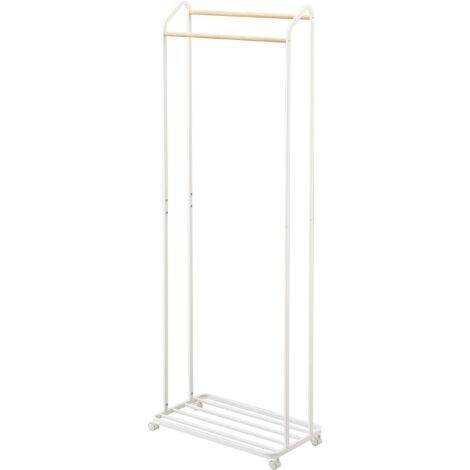 YAMAZAKI 3516 TOWER Appendiabiti con rotelle, bianco, Acciaio/Legno, minimalista, 67 x 35 x 172.5 cm