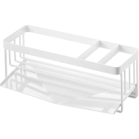 YAMAZAKI 5016 TOWER Sponge & Bottle Holder with Drainer, white, Steel, 25 x 10 x 9.5 cm