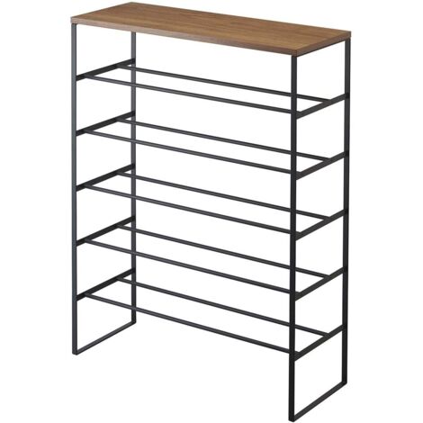 YAMAZAKI - Etagère à Chaussures 5 Niveaux Bois et Métal Noir Tower - L66 cm