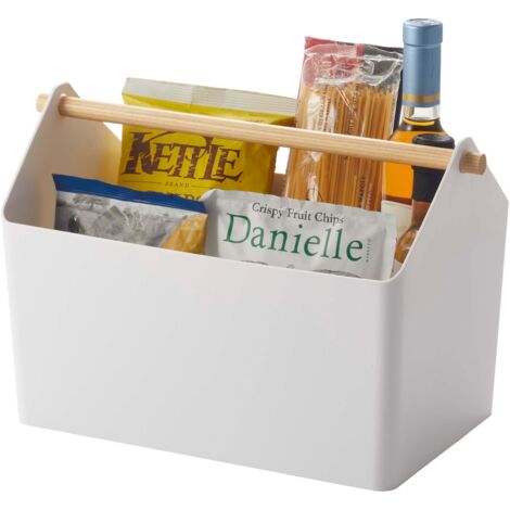 YAMAZAKI Storage Caddy 3465 FAVORI-Scatola portaoggetti in Polipropilene/Legno, Design Minimalista, P x (PP), Bianco, 37 x 21 x 24 cm (LxBxH)