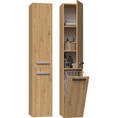 TOPESHOP YANA - Mobile da bagno con cesto portabiancheria - 31x30x174 cm - Colonna portaoggetti per il bagno