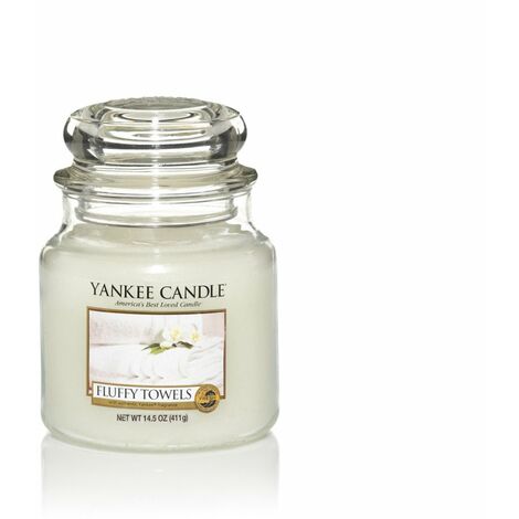 Yankee candle 1205377E Fluffy Towels Candele in giara media, Vetro, Bianco, 9.9x9.8x13.7 cm