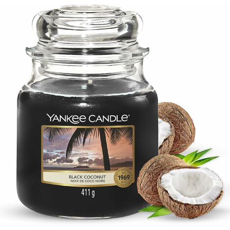 Yankee Candle Candela profumata in giara media, Noce di cocco nera, Durata Fino a 75 Ore