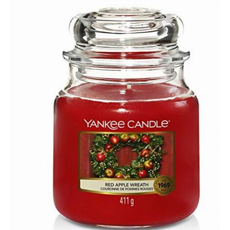 Yankee Candle Candela profumata in giara media Red Apple Wreath Durata Fino a 75 Ore