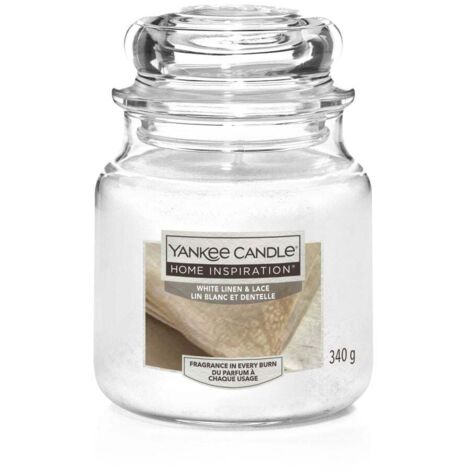 Yankee Candle Duftkerze Mittleres Glas White Linen & Lace 340 g, weiß Kerze Duft Kerze
