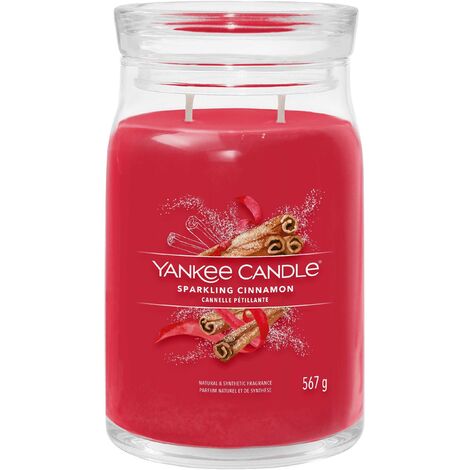 YANKEE CANDLE SIGNATURE BOUGIE PARFUMÉE  GRANDE BOUGIE EN POT À LA CANNELLE ÉTINCELANTE AVEC DOUBLE MÈCHE  MÉLANGE DE CIRE DE