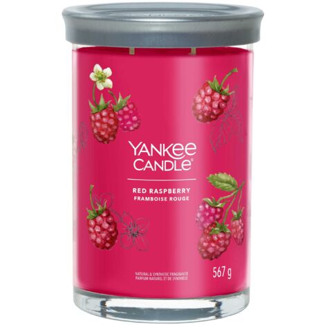 YANKEE CANDLE SIGNATURE BOUGIE PARFUMÉE  GRANDE BOUGIE PARFUMÉE À LA FRAMBOISE ROUGE AVEC DOUBLE MÈCHE  MÉLANGE DE CIRE DE SOJ