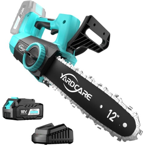 YARDCARE Akku-Kettensäge 12 Zoll mit 4Ah Lithium-Ion Akku, LED-Display & Bürstenloser Motor, Werkzeuglose Kettenspannung, Automatischer Öler, Rückschlagschutz für Gartenarbeit