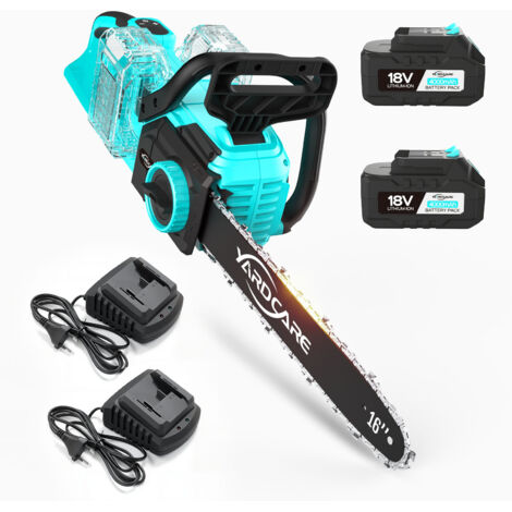 YARDCARE Tronçonneuse sans Fil 16 Pouces avec Écran LED, 2 Batteries 4Ah, Tension de Chaîne sans Outil, 15/20 m/s, Tronçonneuse à Batterie pour Jardin
