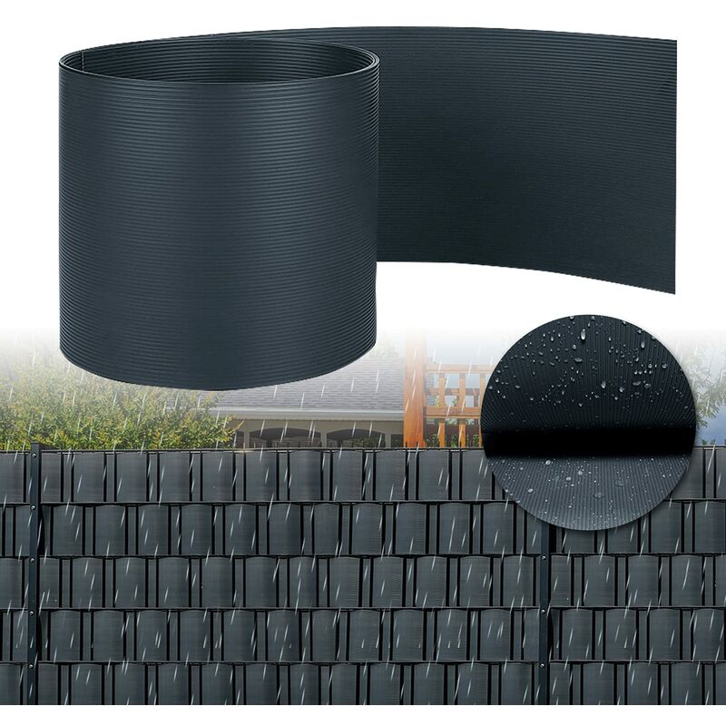 YARDIN 10x Bandes de protection visuelle PVC rigide Protection visuelle balcon Film de clôture opaque pour clôture de jardin, 25m x 19cm Anthracite
