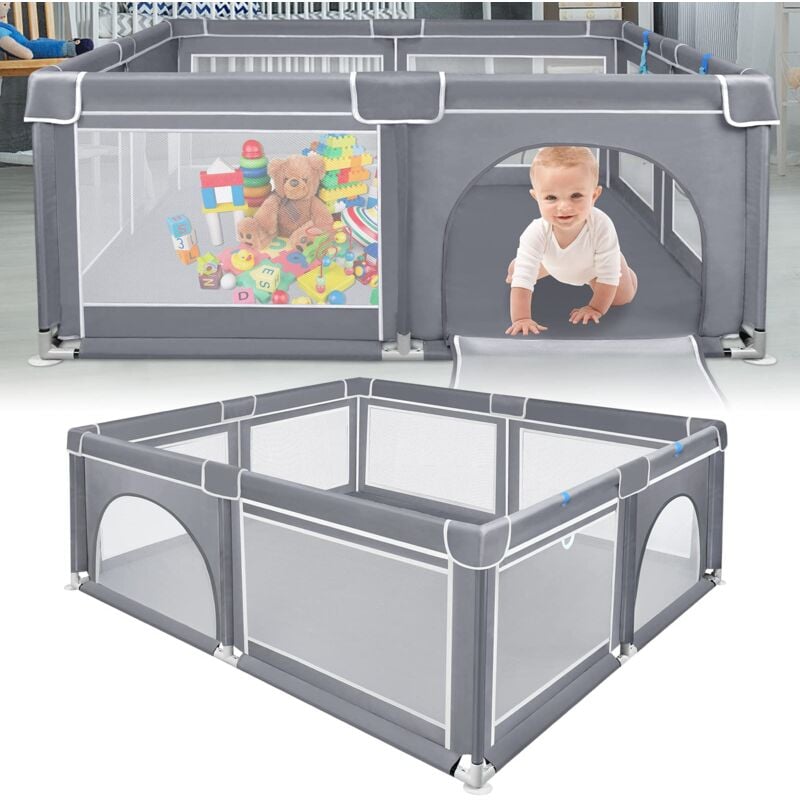 Parc pour bébé avec barrière de protection en maille respirante et fermeture éclair, barrière de sécurité pour enfants à l'intérieur (200 x 180 x 68