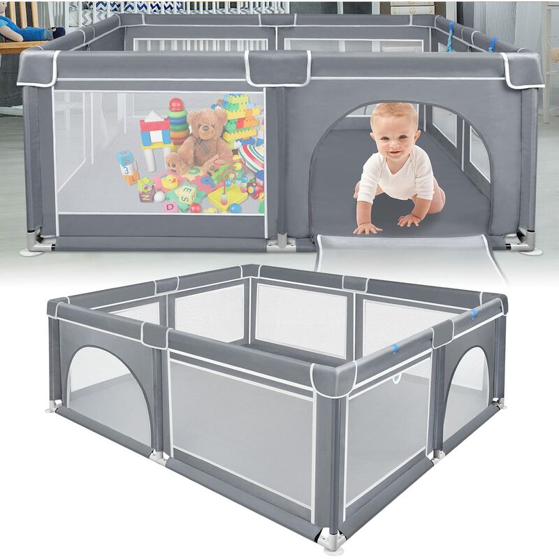 Yardin - Parc pour bébé avec barrière de protection en maille respirante et fermeture éclair, barrière de sécurité pour enfants à l'intérieur (180 x