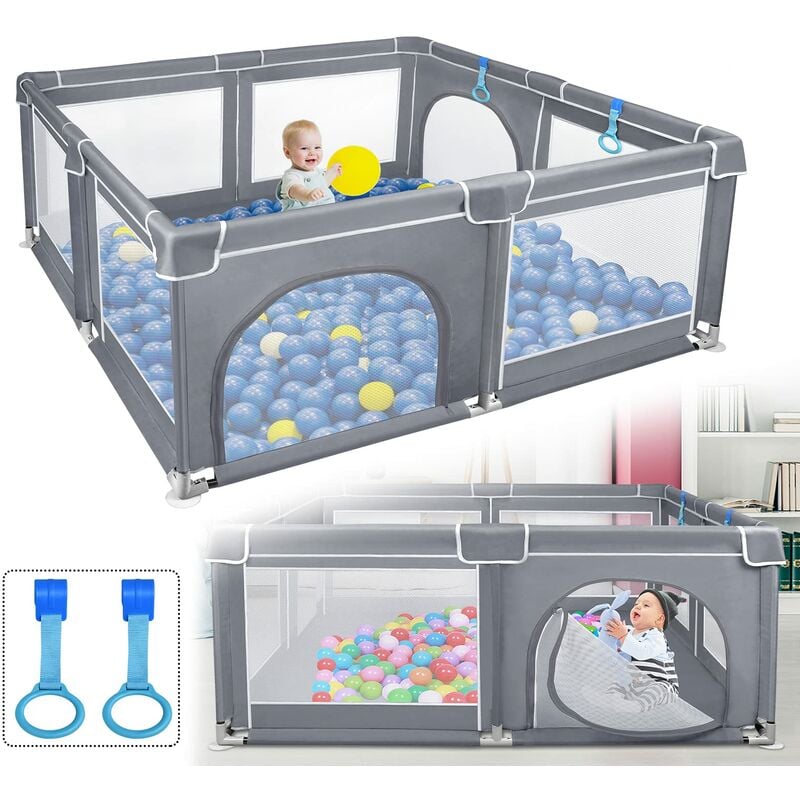 Parc pour bébé avec barrière de protection en maille respirante et fermeture éclair, barrière de sécurité pour enfants à l'intérieur (127 x 127 x 68