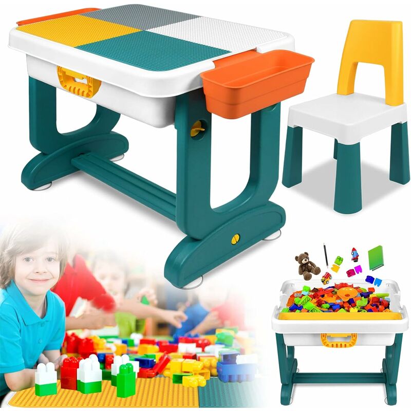 Ensemble de chaises de Table 6 en 1 pour Enfant avec 2 chaises Double Face - Table de Jeu - Table d'activité avec Espace de Rangement Multifonction