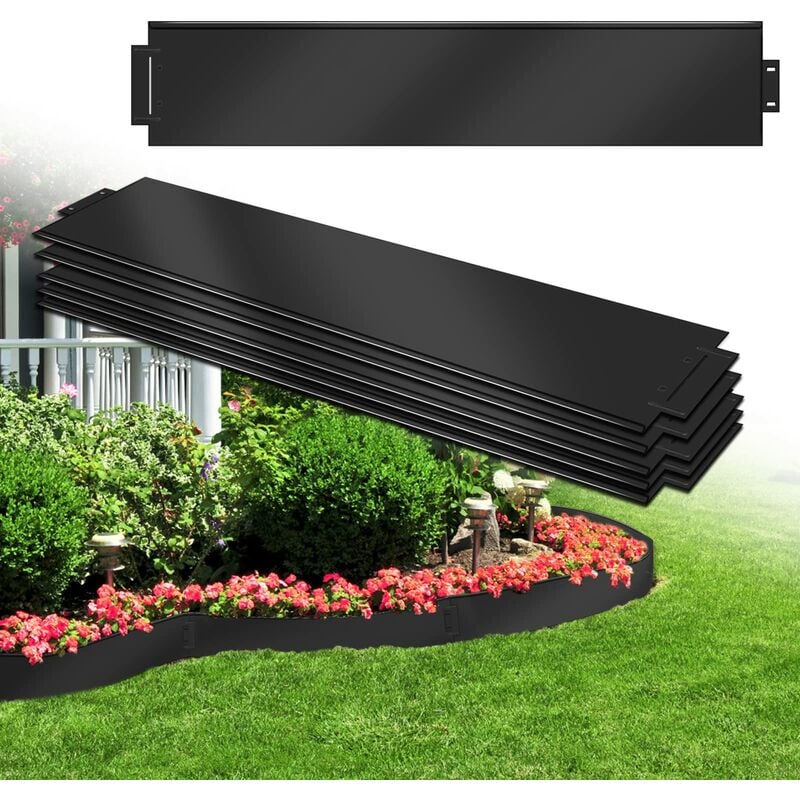 Yardin - Bordure de pelouse galvanisée Bordure de parterre Bordure de tonte Palissade métallique Longueur : 10 m - Hauteur : 15 cm, Noir