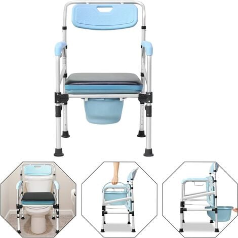 YARDIN Chaise de toilette réglable en hauteur Chaise WC antidérapante, Chaise de douche pliante Chaise de nuit douche pour personnes âgées et handicapées, avec toilettes intégrées jusqu'à 200 kg