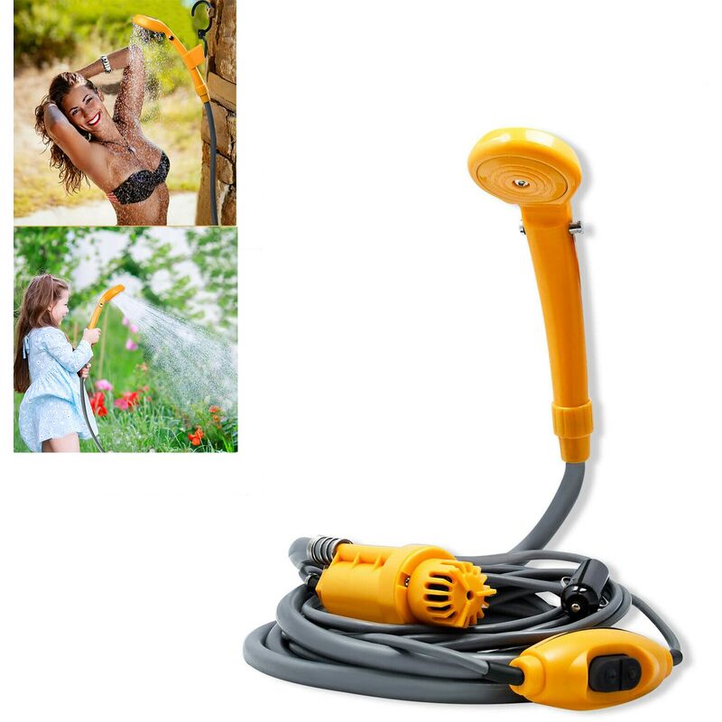 Yardin - Douche de camping d'extérieur avec pompe 12 v - Douche de voiture portable - Tuyau de 2 m - Pour jardin, camping, voyage, douche pour animal