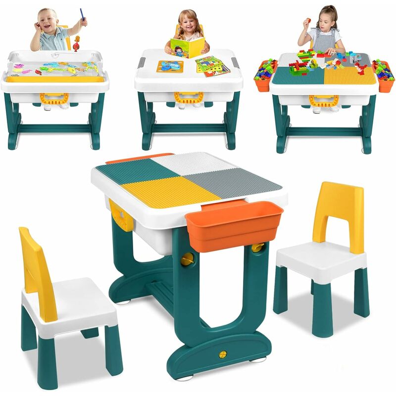 Ensemble table et chaises pour enfants 5 en 1, table de jeu avec 2 chaises, plateau de table double face, espace de rangement multifonctionnel