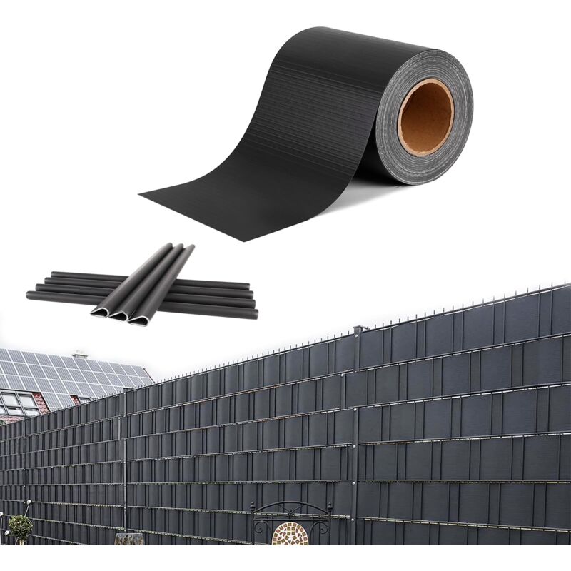 YARDIN Bandes de protection visuelle en PVC pour clôtures à double barreaux, Anthracite, 35m avec 20 clips de fixation (1 rouleau, 35m de longueur)