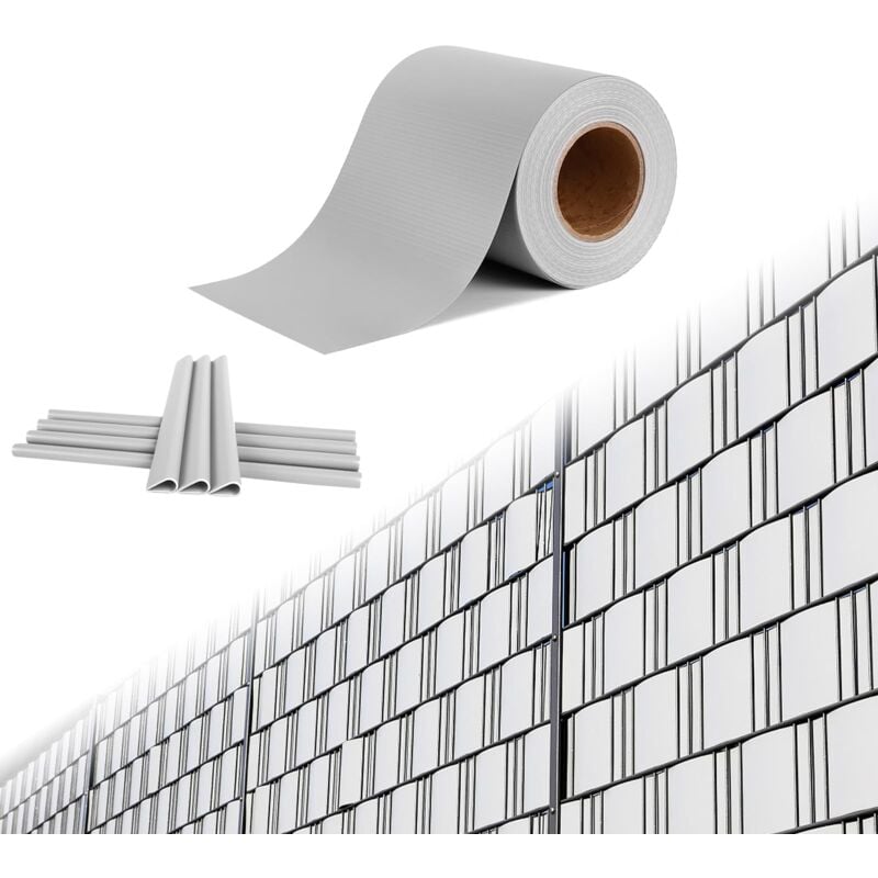 Yardin - Bandes de protection visuelle en pvc pour clôtures à double barreaux, Gris Clair, 195m avec 90 clips de fixation (3 rouleaux, 65m de