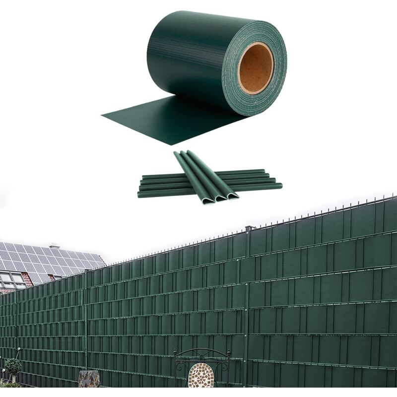 Yardin - Bandes de protection visuelle en pvc pour clôtures à double barreaux, Vert, 140m avec 40 clips de fixation (4 rouleaux, 35m de longueur)