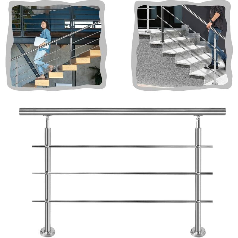 YARDIN Rampe d'escalier en Acier Inoxydable, Garde-Corps en Acier Inoxydable intérieur et extérieur pour escaliers Balustrade Jardin Balcon (160 cm,