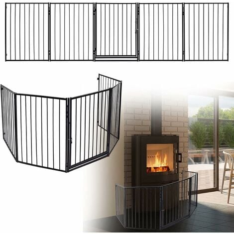 YARDIN Grille de Cheminée avec Porte Grille de Four en Métal, Portail de Cheminée Protection Enfant Pliable Longueur Totale, Portail de Configuration de Portillon d'Escalier 5 Pièces pour Enfants Anim