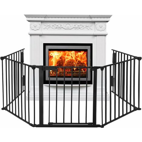 YARDIN Grille de Cheminée avec Porte Grille de Four en Métal, Portail de Cheminée Protection Enfant Pliable Longueur Totale, Portail de Configuration de Portillon d'Escalier 5 Pièces pour Enfants Anim