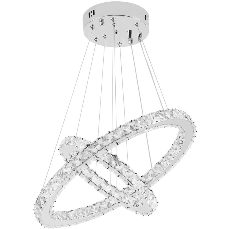 Yardin - Lustre led moderne en cristal, plafonnier suspendu pour salon, salle à manger, chambre à coucher, deux anneaux (48 w, variable)