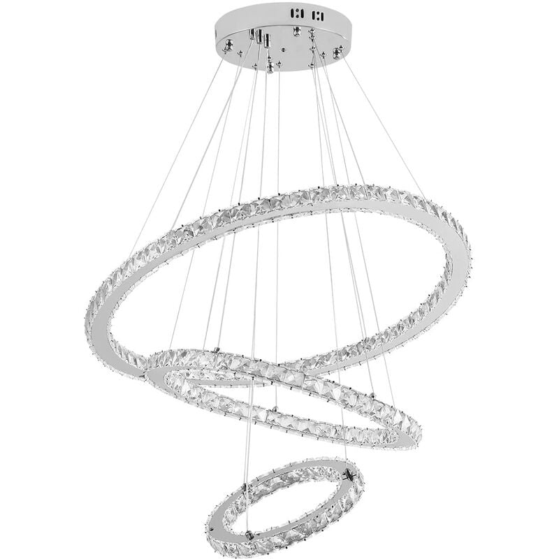Lustre led moderne en cristal, lampe suspendue pour salon, salle à manger, chambre à coucher, trois anneaux (96 w, blanc froid) - Yardin