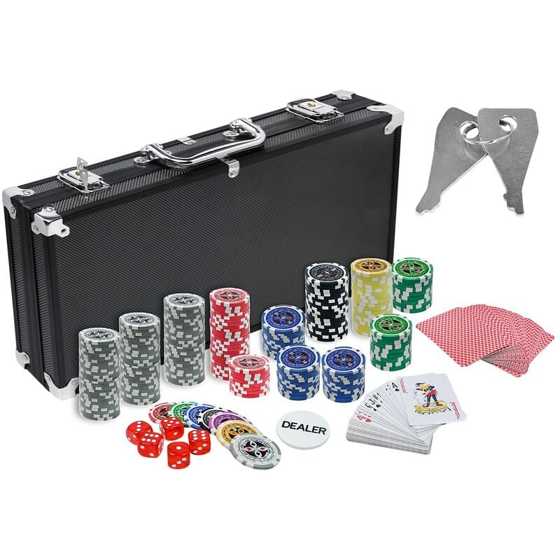 Mallette de Poker 500 Jetons de Poker Jetons de Poker comprenant 5 dés, 3 boutons de croupier, 2 jeux de Poker, 2 clés, 1 étui de Poker en Aluminium,