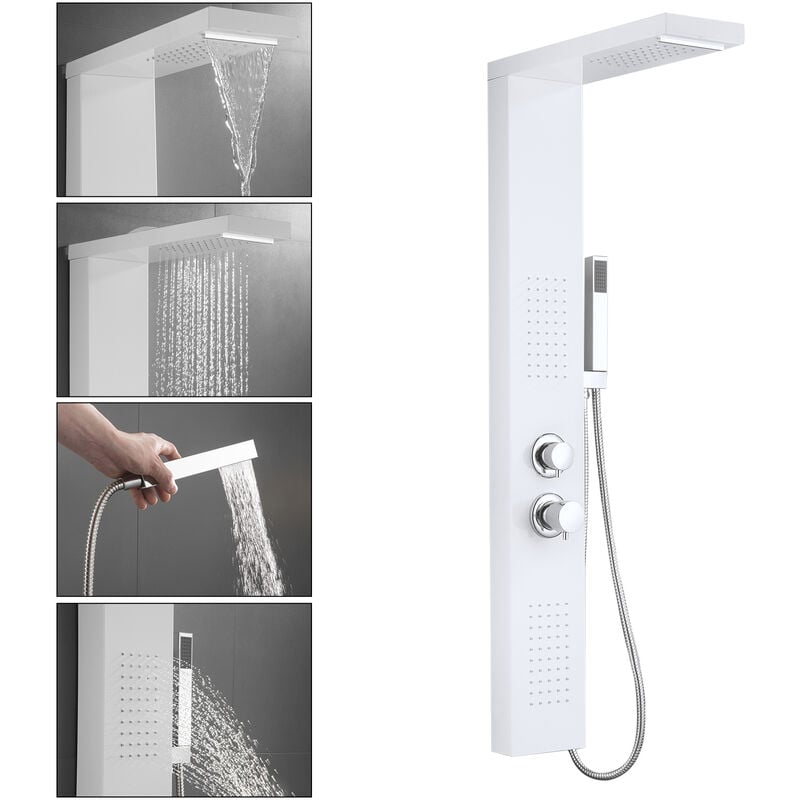Yardin - Panneau de douche en acier inoxydable 304, douche à effet de pluie avec pomme de douche murale, douchette à main 4 en 1 multifonction avec