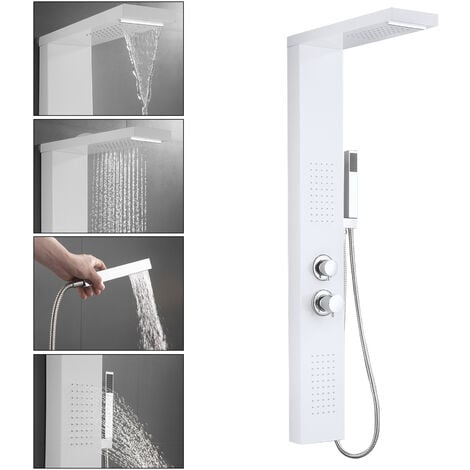 YARDIN Panneau de douche en acier inoxydable 304, douche à effet de pluie avec pomme de douche murale, douchette à main 4 en 1 multifonction avec système de panneau de douche thermostatique, Blanc
