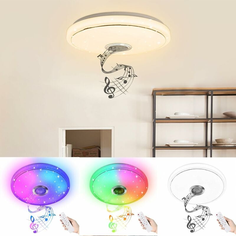 Plafonnier led Plafonnier rgb avec haut-parleur Bluetooth, éclairage de plafond plat ciel étoilé à intensité variable avec contrôle app et