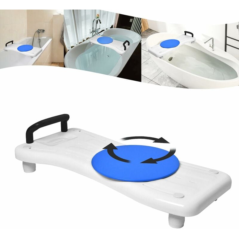 Planche de bain pour personnes âgées avec porte-savon, siège de baignoire réglable en polypropylène pour adultes jusqu'à 150 kg, avec poignée noire