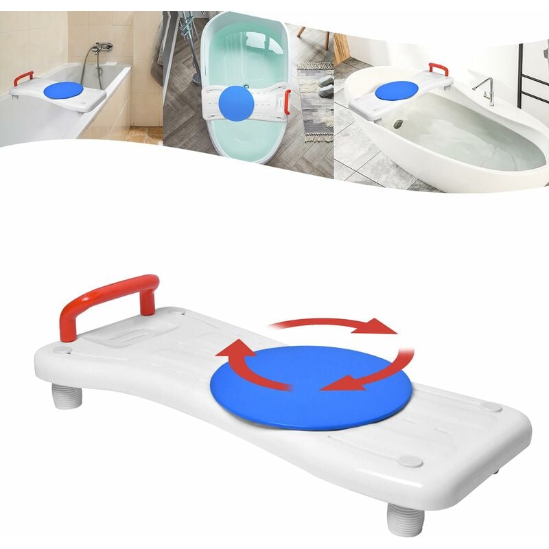 Planche de bain pour personnes âgées avec porte-savon, siège de baignoire réglable en polypropylène pour adultes jusqu'à 150 kg, avec poignée rouge