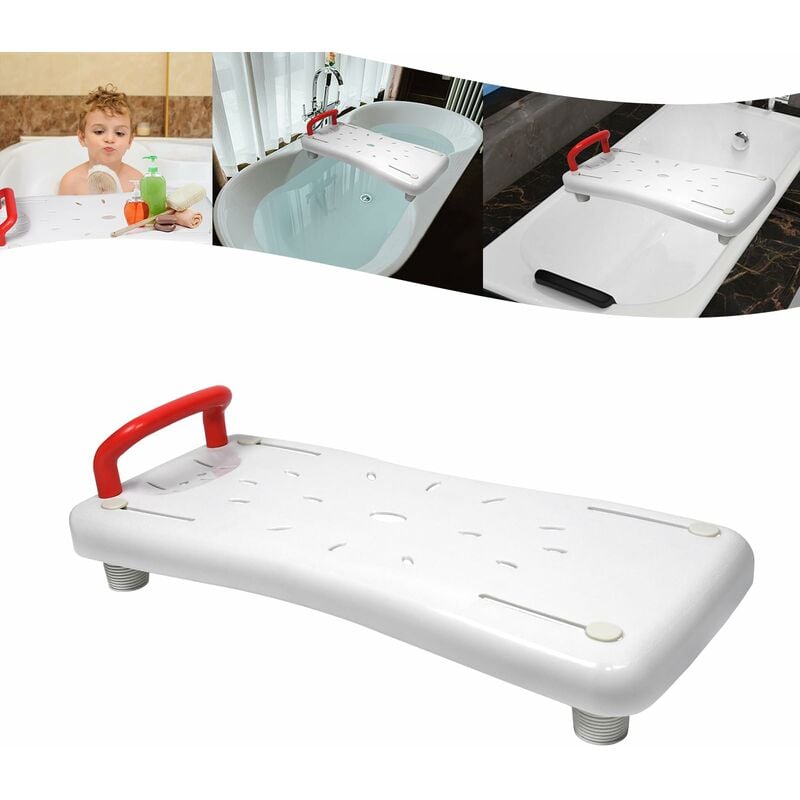 Planche de bain pour personnes âgées avec porte-savon, siège de baignoire réglable en polypropylène pour adultes jusqu'à 150 kg, avec poignée rouge