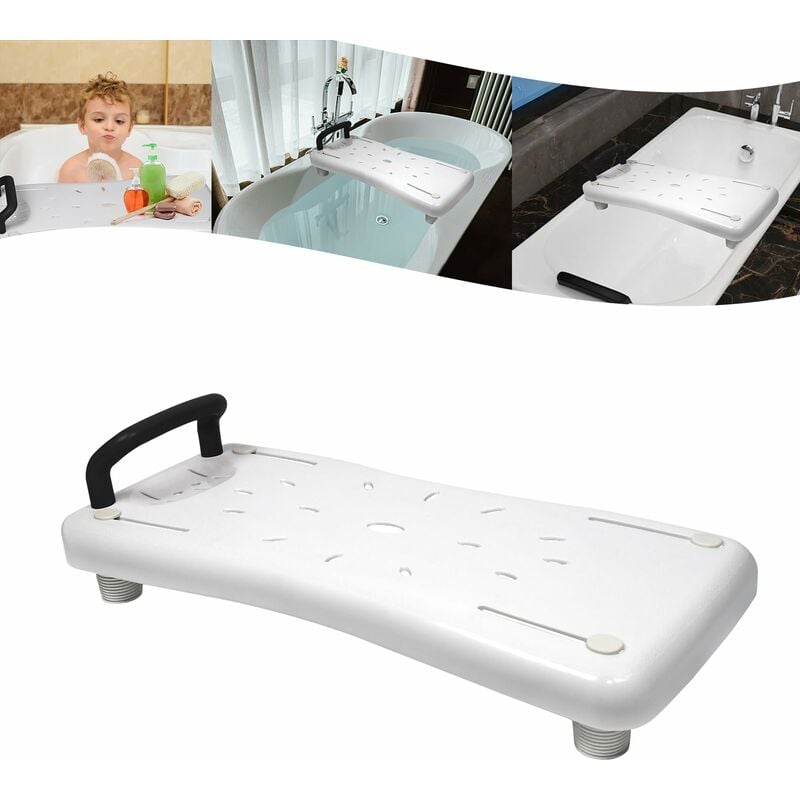Planche de bain pour personnes âgées avec porte-savon, siège de baignoire réglable en polypropylène pour adultes jusqu'à 150 kg, avec poignée noire