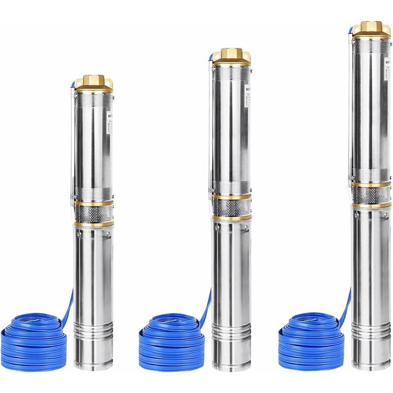 Pompe à eau immergée acier inox - Pompe de puits profond submersible - avec filtre à impuretés - 370W, 34 m - Yardin