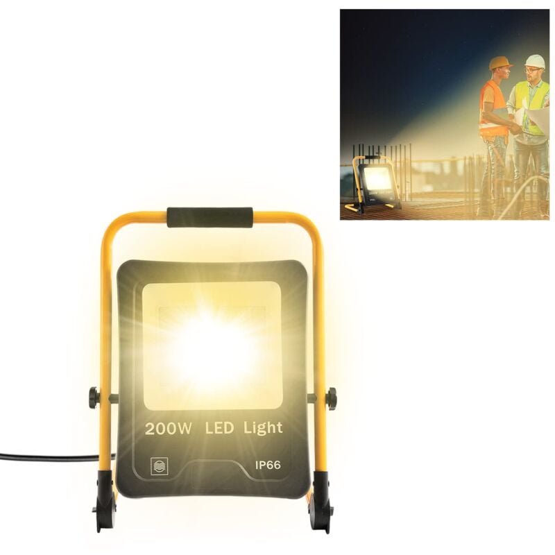 YARDIN Projecteur de chantier à LED, lampe de chantier, avec cadre de support et câble d'alimentation, pour l'intérieur et l'extérieur, atelier,