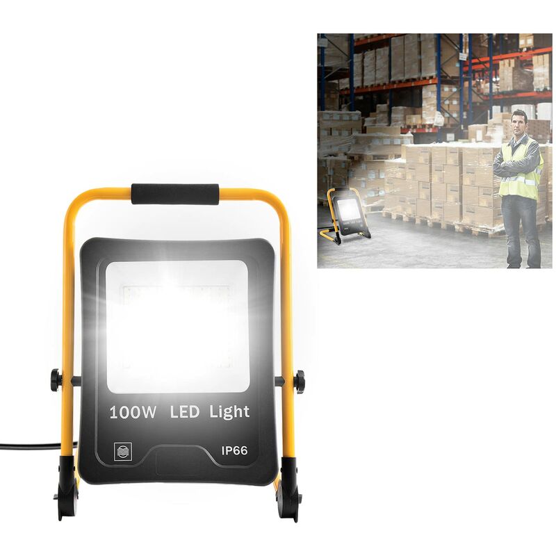 Projecteur de Chantier à led, Lampe de Chantier, avec Cadre de Support et Câble d'alimentation, pour l'intérieur et l'extérieur, atelier, jardin,