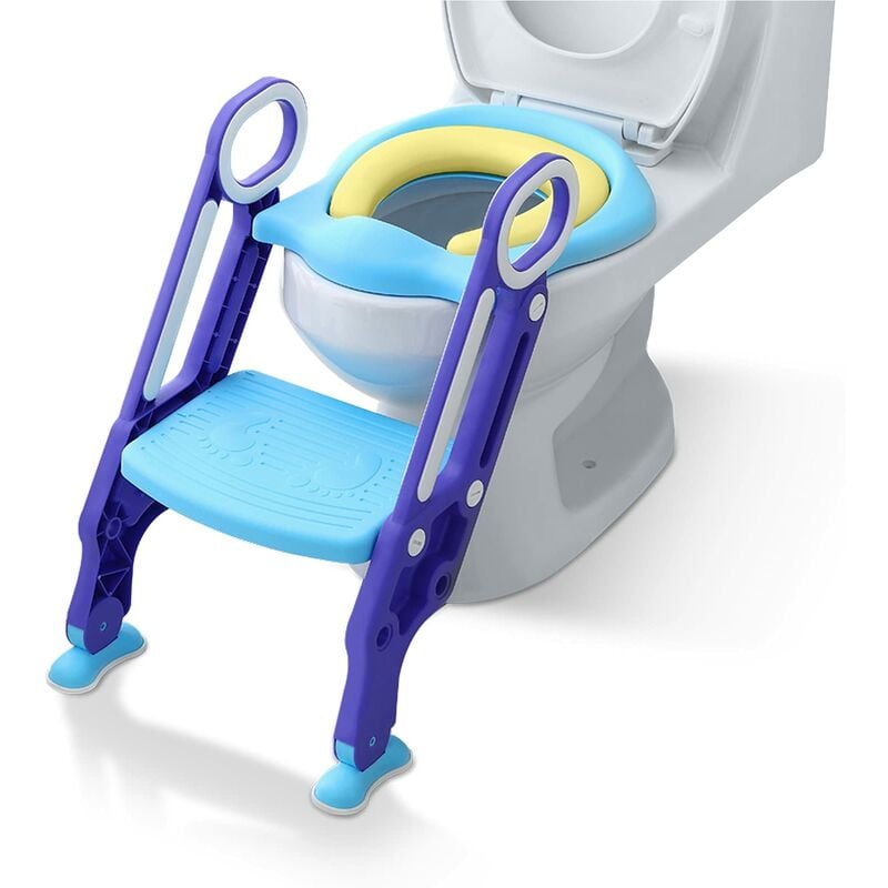 Siège de Toilette Pliable pour Enfants avec échelle réglable en Hauteur Pot pour Enfants antidérapant pour Les Tout-Petits de 1 à 7 Ans Bleu et