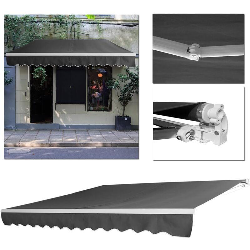 Store de balcon à manivelle, Résistant aux uv, Étanche à la poussière, Réglable en hauteur, Gris foncé 2.5 x 2 m - grey - Yardin