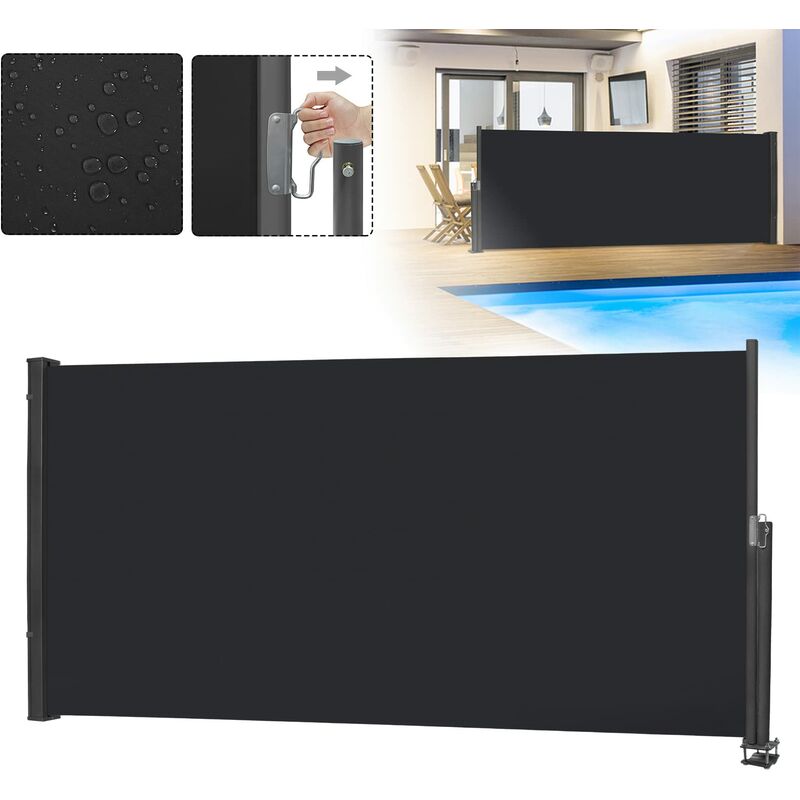 YARDIN Store latéral extensible Protection solaire Protection vent Stores, Résistant à l'eau Polyester Store latéral avec support mural, Store