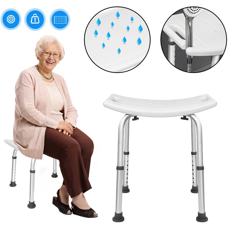 Tabouret de douche, Hauteur réglable de 38 à 53 cm, Tabouret de douche antidérapant en aluminium et plastique, Pour les personnes âgées et les femmes